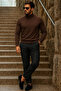 Men's Half-Throat Premium Brown Knitwear Sweater - 4