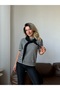 Women's Black Striped Knitwear Blouse with Tie Detail - 3