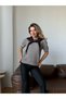 Women's Brown Striped Knitwear Blouse with Tie Detail
