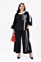 Plus Size Pearl Embroidered Bow Detailed Crew Neck Capri Sleeve Wide Leg Women's Bottom Top Two-Piece Set - 4