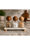 3-Piece Wooden Ball Lid Glass Spice Jar & Jar Set with Marble Stand Kitchen Organizer