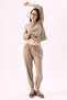 Crep Women's Soft Knitwear Textured Flexible Comfortable Cut Sweatshirt and Jogger Tracksuit Two-Piece Set Beige - 2