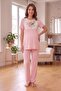 Rosette Floral Patterned Maternity and Postpartum Pajama Set with Lace Detail and Robe - 4