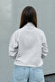 Women's Gray Melange Half-Zipper High-Neck Oversize Sweatshirt Elastic Comfortable Fit - 3