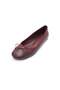 Burgundy Color Polka Dot Patterned Round Toe Women's Ballerinas - 4