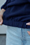 Women's Navy Blue Half-Zipper High-Neck Oversize Sweatshirt with Elastic Comfortable Fit - 6