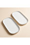 Modern Platinum Silver Gilded Cream Porcelain 2-Piece Kayık Serving Plate Set 30 cm - 8