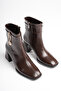 Women's Bitter Brown Buckle-Strapped Thick Heeled Boots & Booties