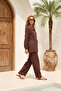 Top Zippered Button Accessory Pants Suit 26199 Brown - 4