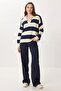 Women's Gray Yellow Striped Oversize Polo Collar Knit Sweater - 3