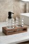 Set of 2 Glass Soap Dispensers and Sponge Holders with Wooden Stands - Countertop Bathroom Set - 6