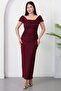 Square Neck Thick Strap Glitter Dress Grs4139 - 6