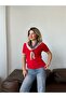 Women's Red V-Neck Scarf Knitwear Blouse - 3
