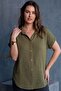 Women's Dark Khaki Muslin Collar Button-Down Shirt - 2