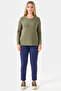 11010 Khaki Crew Neck Long Sleeve Basic Knitted Blouse - 2