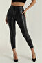 Leather Look Matte Flexible Leggings with Eyelet Fastening - 2