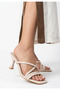 Beige Patent Leather Women's Heeled Slippers