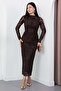 Crew Neck Gathered Long Sleeve Glitter Dress Dks1463 - 2