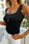 Square Neck Basic Thick Strap Knitwear Blouse - 8
