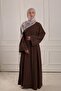 Linen Dress with Laced Sleeves Bitter Brown - 4