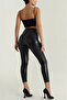 Leather Look Matte Flexible Leggings with Eyelet Fastening - 7