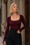Women's Finger Detail Square Neck Long Sleeve Bodysuit