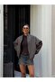 Women's Zippered High Collar Oversized Basic Jacket with Draped Sleeves New Season - 4