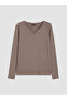 Two Mt Shop Quality Lcw Everyday Brown Plain Tight & Slim Long Sleeve Women's Bodysuit - 5