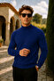 Men's Basic Premium Comfort Long Navy Blue Sweater - 5