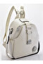Women's Cream Faux Leather Backpack with Multiple Compartments for Daily Use and Shoulder Strap - 2