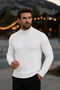 Men's Basic Winter Half-Throat Long White Sweater - 5
