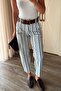 Navy Blue White Striped Carrot Pants - 2