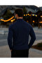 Men's Basic Winter Half-High Collar Long Navy Blue Sweater - 6