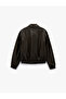 Long Sleeve Faux Leather Jacket with Zipper Pockets - 6