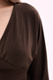 Crep Women's Soft Textured Double Breasted V-Neck Bat Sleeve Flexible Brown Blouse - 5