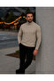 Men's Basic Winter Half-Throat Long Cream Sweater - 2