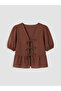Alita City with a Difference Lcw Vision Brown Plain V-Neck Short Sleeve Women's Blouse - 5
