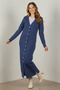 Patterned Long Mercerized Cardigan N3295 Indigo - 3