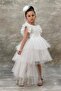 Girl's White Evening Dress with Sequin Embroidery, Layered Tulle Shoulders and Ruffles, and Tulle Train - 6
