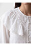 Alita City with a Difference, Lcw Studio White Embroidered Oval Neck Long Sleeve Women's Blouse - 3
