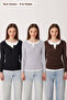 3-Pack Layered Snap Fastener Ribbed Knitted Blouse Lrn0062 Black Gray Melange Brown