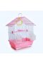 Premium House-Shaped Bird Cage for Budgies, Parrots & Cockatiels, Durable Powder-Coated Wire Cage with Removable Tray, 2 Adjustable Perches & 2 External Feeding Cups, Pink & White, L30 x W2 - 5