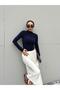 Knitted Fabric Stone-Embellished Blouse Navy Blue - 2