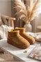 Women's Tan Suede Thick Flat Platform Sole Fur Lined Winter Boots - 2