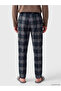 Navy Blue Regular Fit Plaid Men's Pajama Bottoms - 4