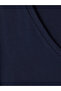 Two Mt Shop Quality Lcw Curve Navy Blue Combed Cotton Plain Standard & Regular Long Sleeve Women's T-Shirt - 4