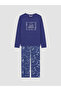Lcw Dream Navy Blue Crew Neck Printed Women's Pajama Set - 5
