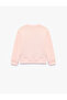 Three Thread Long Sleeve Crew Neck Glittery Heart Bow Printed Sweatshirt - 2