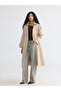 Xside Beige Jacket Collar Belted Women's Trench Coat - 3