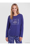 Lcw Dream Navy Blue Crew Neck Printed Women's Pajama Set - 2
